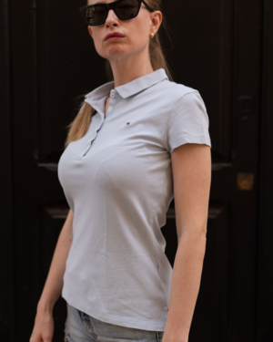 Polo Tommy Hilfiger Manga Corta Azul Claro Vintage